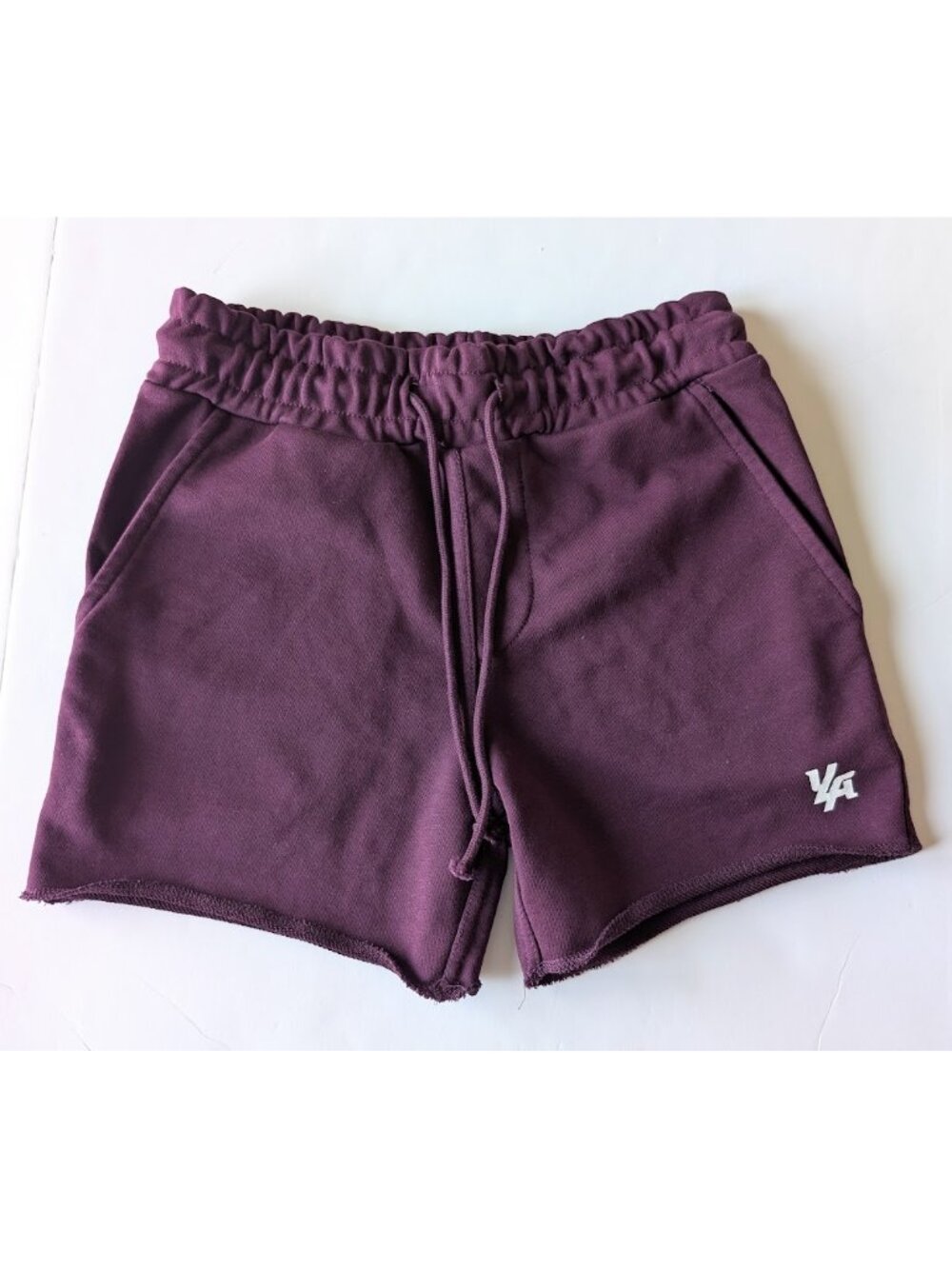 YoungLA Shorts Burgundy Stretch Terry Gym Sweat Logo Drawstring Label Sz:S